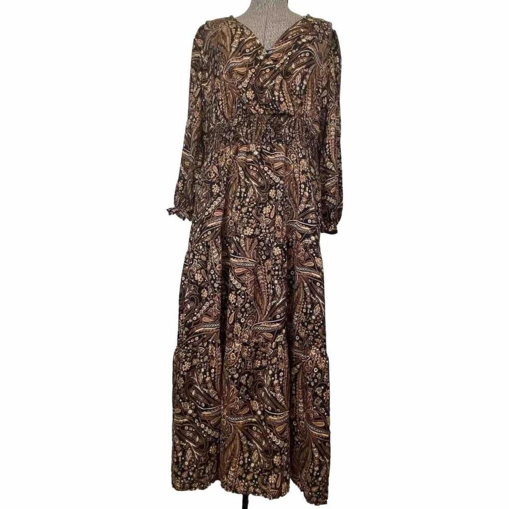 NWOT Dex Paisley Print BalLoon Sleeve Shirred Elastic Waist Lined Maxi Dress